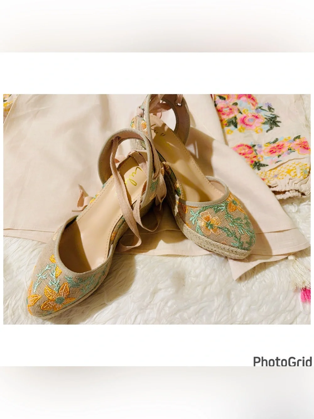 LULU’s Embroidered Espadrille Wedge Sandals 8 NIB